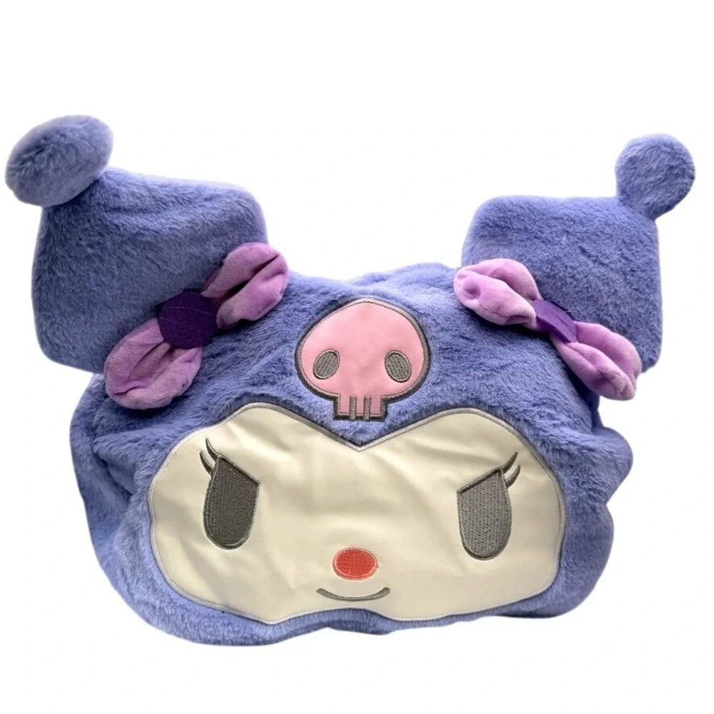 Sanrio Kids Kuromi Big Face Bag Purple Plush Faux Fur Tote Handbag Cosplay Goth